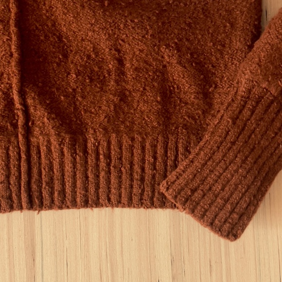 NWT Free People Reverie texture v-neck sweater XS brown burnt butter puff sleeve - Picture 6 of 10